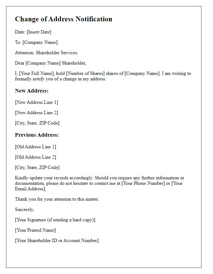 Letter template of Change of Address Form for Shareholders