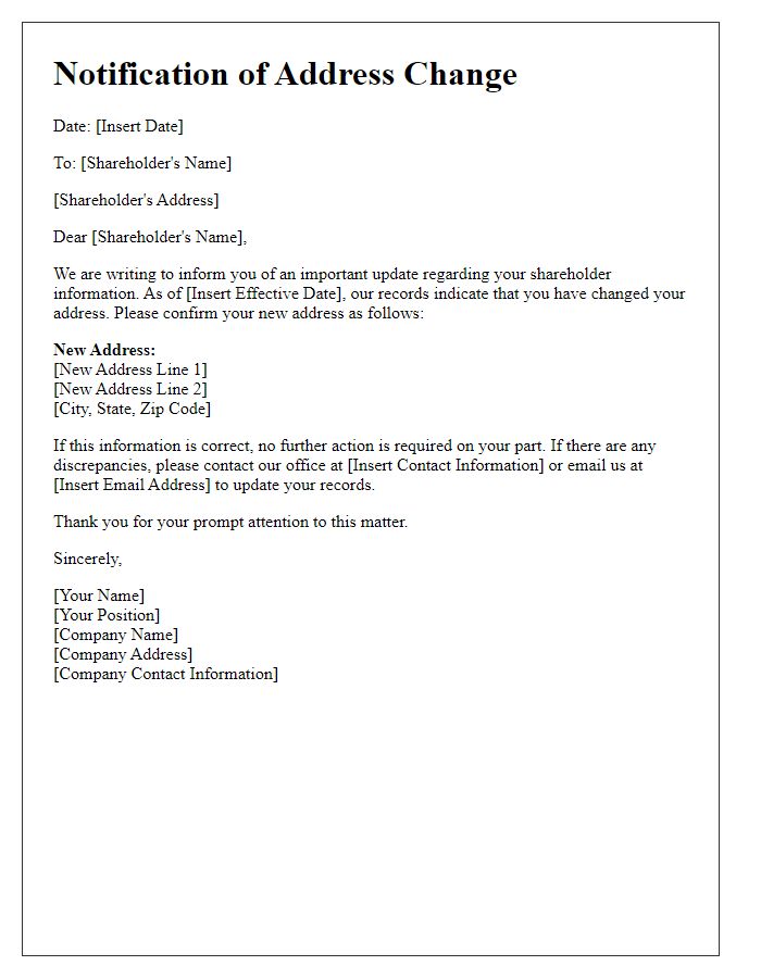 Letter template of Notification of Address Change for Shareholders