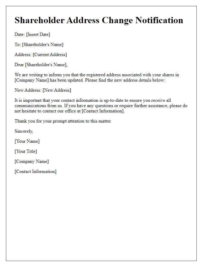 Letter template of Shareholder Address Change Notification