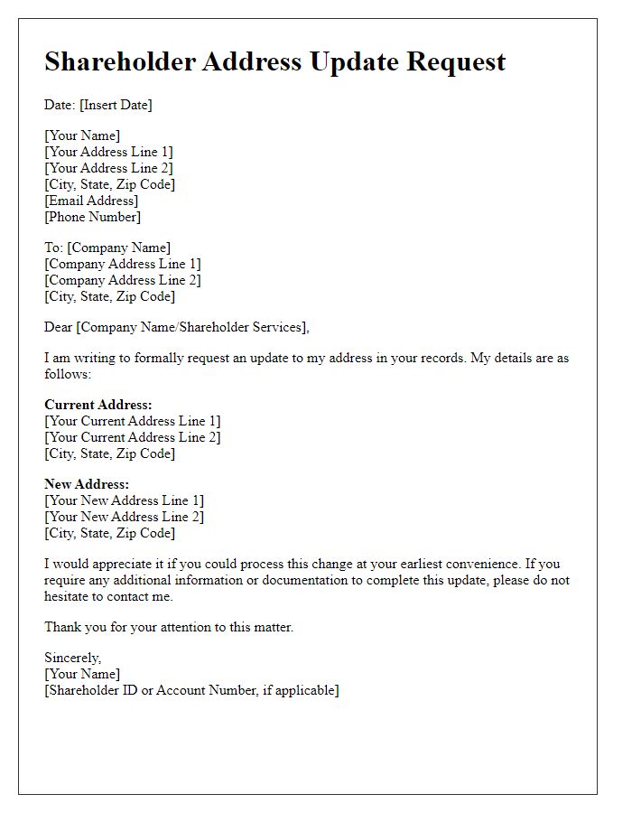 Letter template of Shareholder Address Update Request