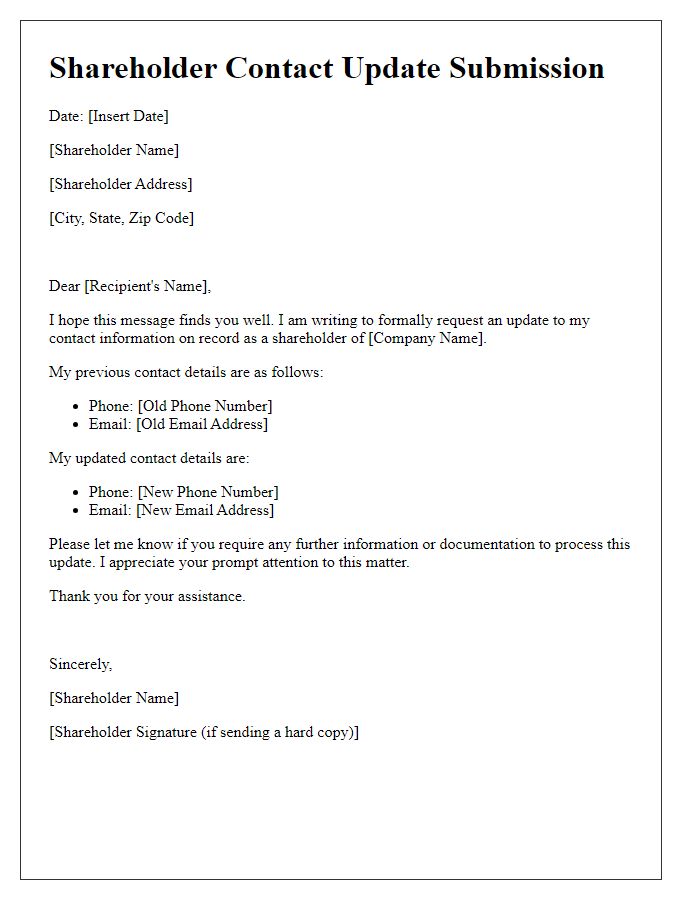 Letter template of Shareholder Contact Update Submission