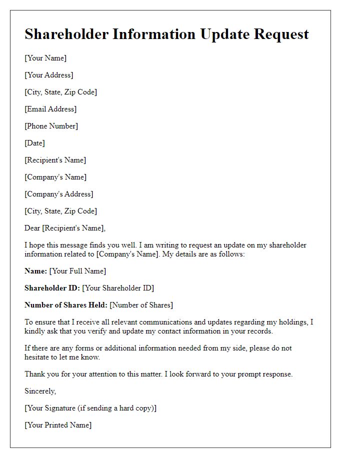 Letter template of Shareholder Information Update Request