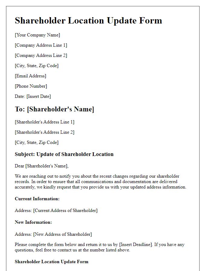 Letter template of Shareholder Location Update Form