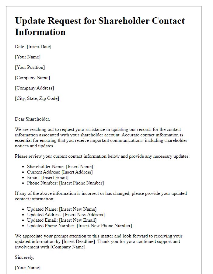 Letter template of Update Request for Shareholder Contact Information