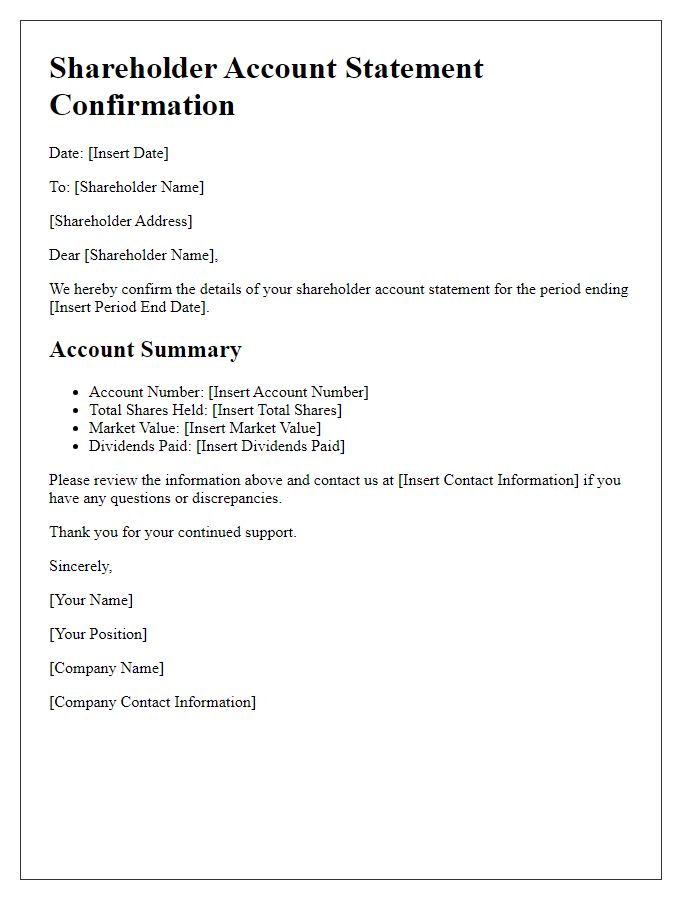 Letter template of shareholder account statement confirmation