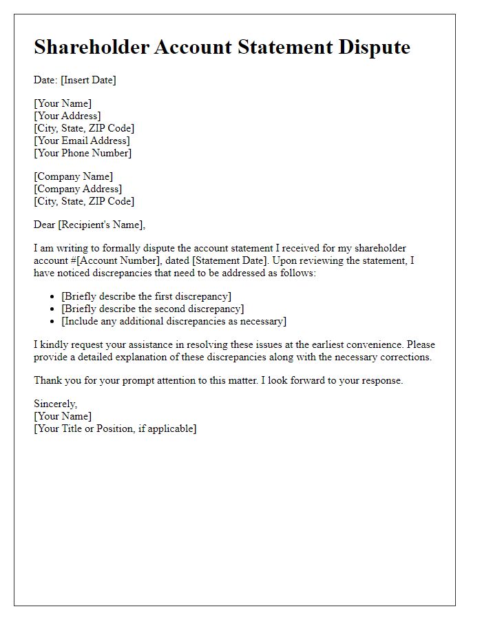 Letter template of shareholder account statement dispute