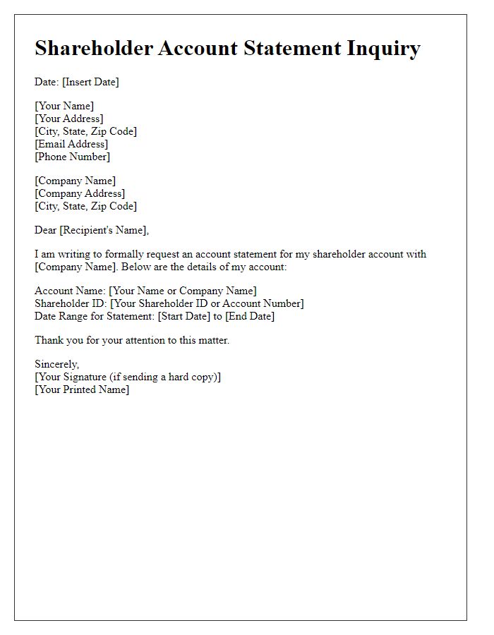 Letter template of shareholder account statement inquiry