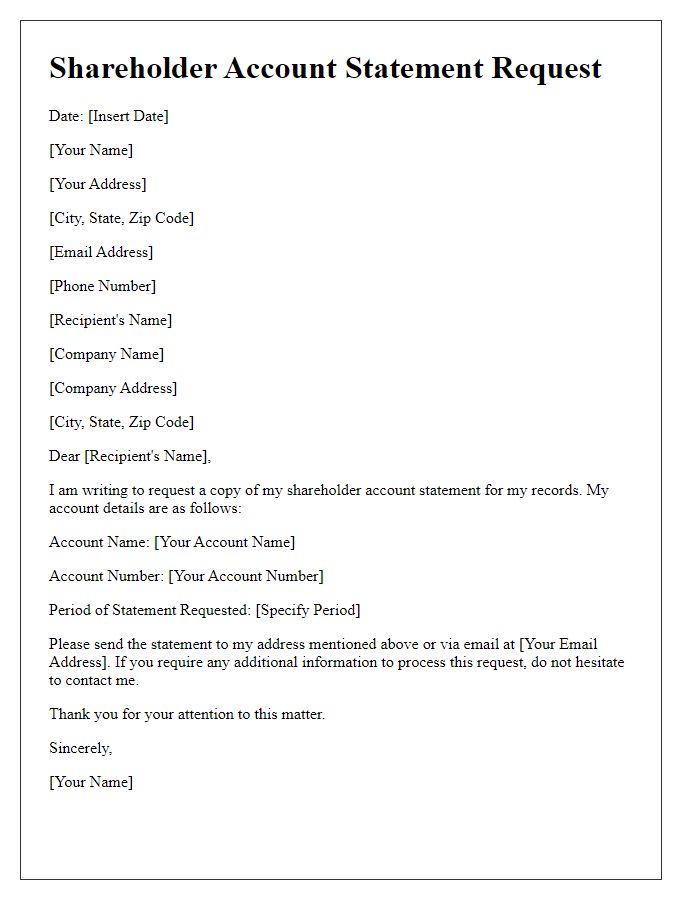 Letter template of shareholder account statement request