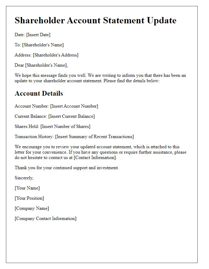 Letter template of shareholder account statement update