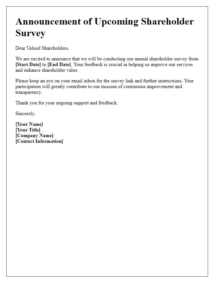 Letter template of announcement for upcoming shareholder survey