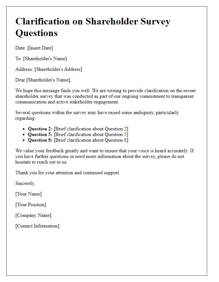 Letter template of clarification on shareholder survey questions