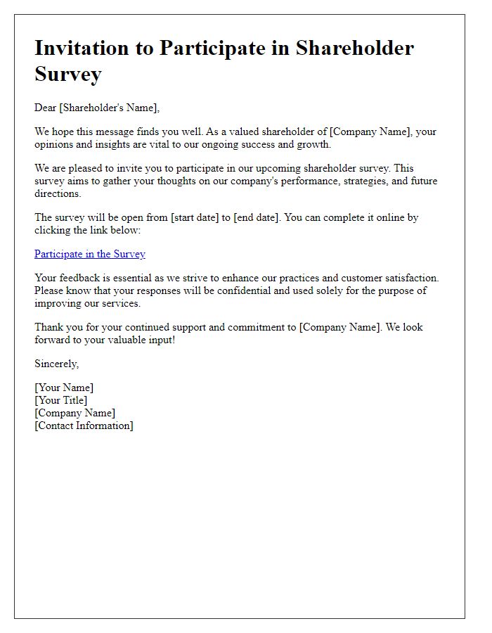 Letter template of invitation for shareholder survey engagement