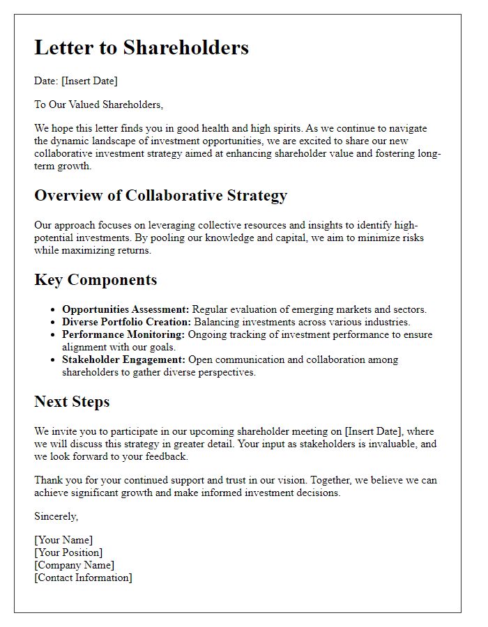 Letter template of collaborative investment strategy for shareholders