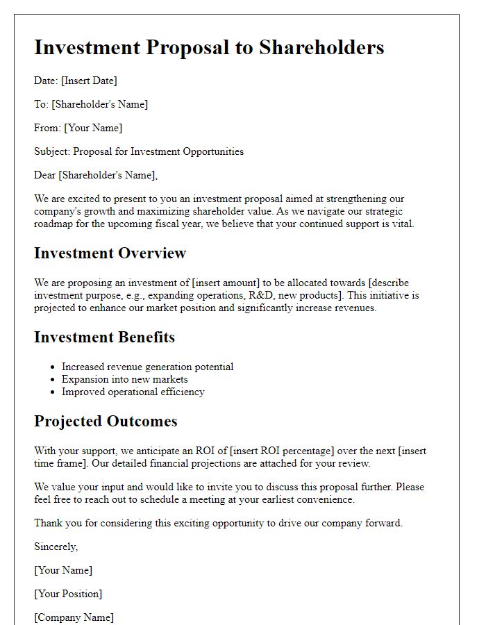 Letter template of investment proposal for shareholders