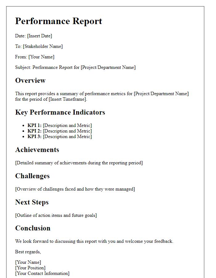 Letter template of performance report for stakeholder discussion