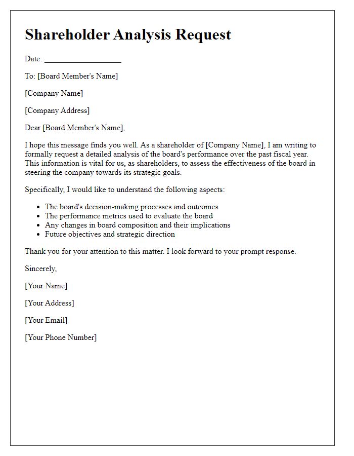 Letter template of shareholder analysis request on board performance