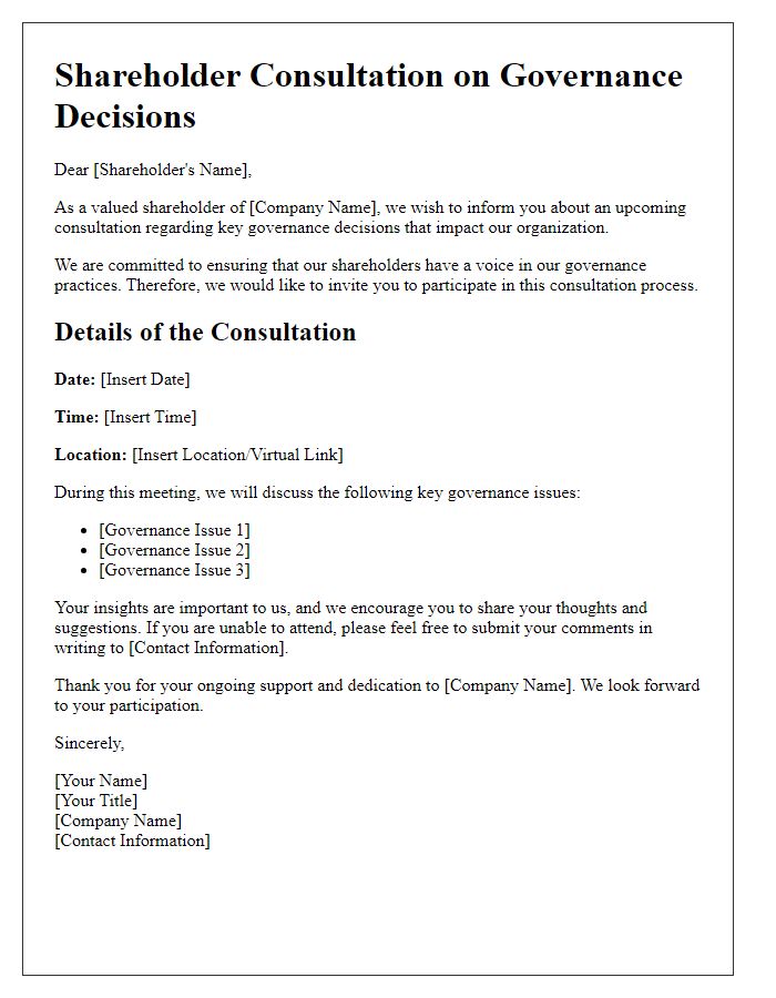 Letter template of shareholder consultation for governance decisions