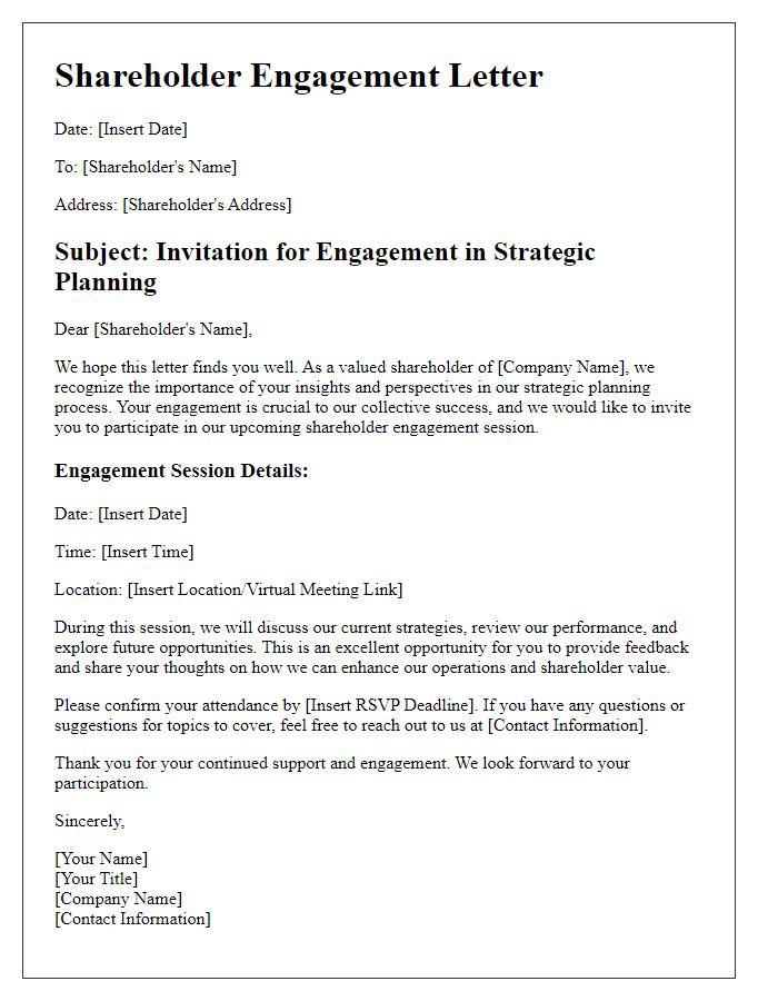 Letter template of shareholder engagement for strategic planning