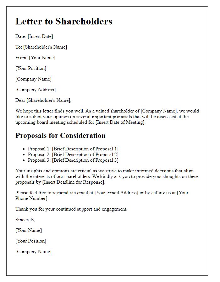 Letter template of shareholder opinion solicitation on board proposals