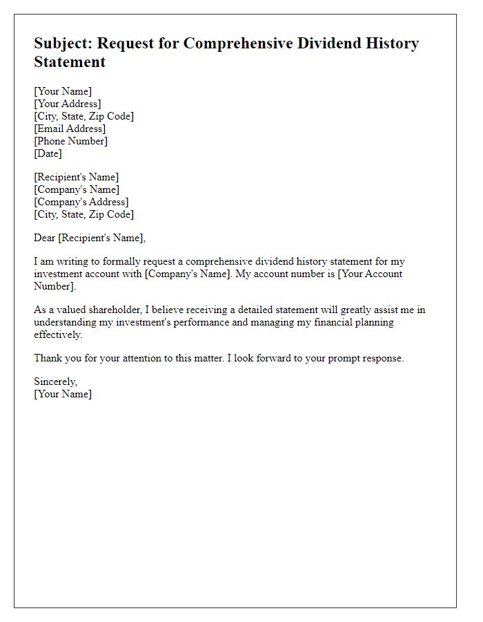 Letter template of appeal for comprehensive dividend history statement.