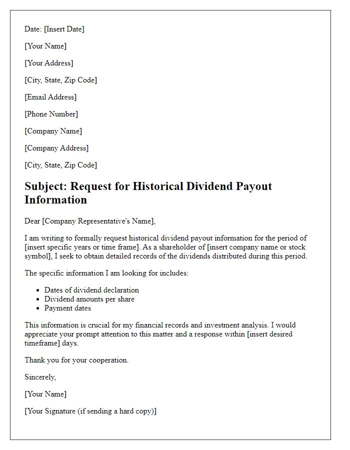 Letter template of demand for historical dividend payout information.