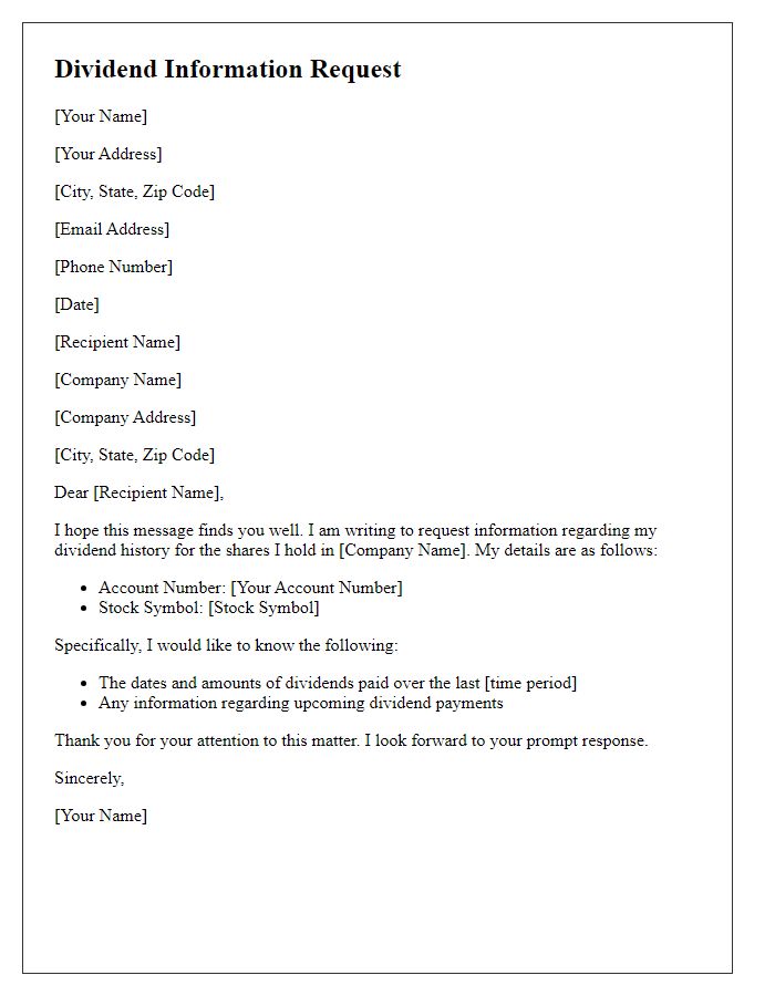 Letter template of notification request for dividend information history.