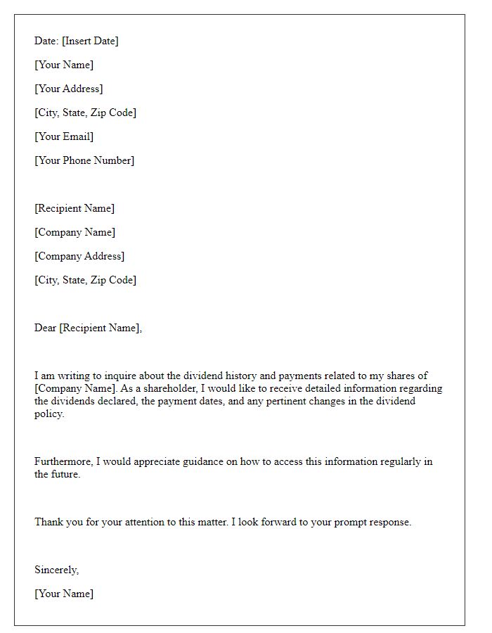 Letter template of query on dividend history and payments.