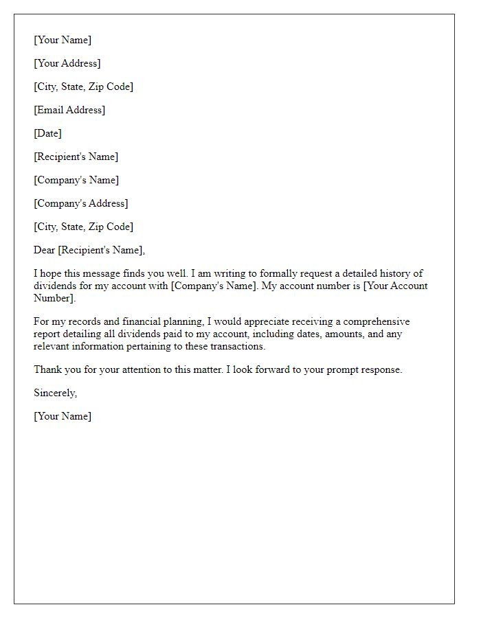 Letter template of request for detailed dividend history records.