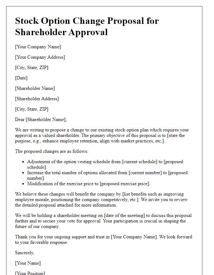 Letter template of stock option change proposal for shareholder approval