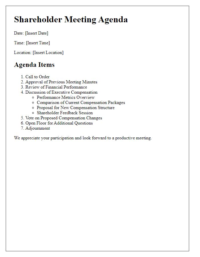 Letter template of shareholder meeting agenda for executive compensation review