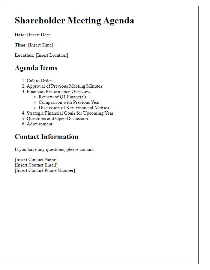 Letter template of shareholder meeting agenda for financial performance discussion