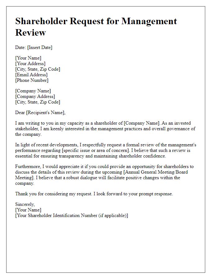 Letter template of shareholder request for management review