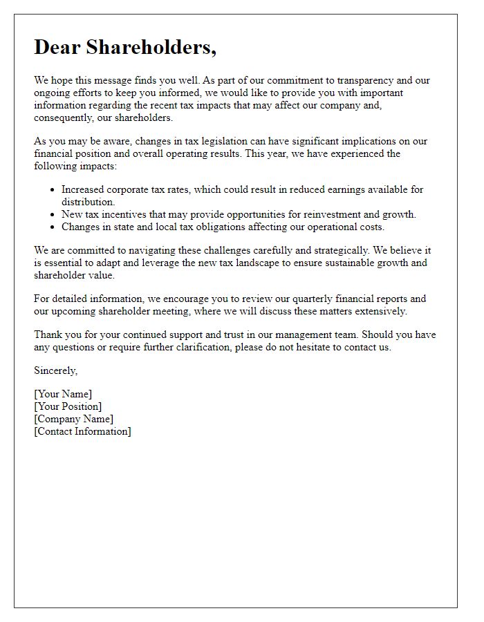 Letter template of tax impact disclosure to shareholders.