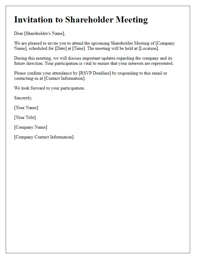 Letter template of invitation requesting shareholder attendance confirmation.