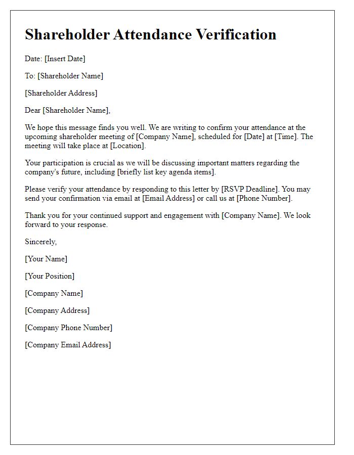 Letter template of solicitation for shareholder attendance verification for the meeting.