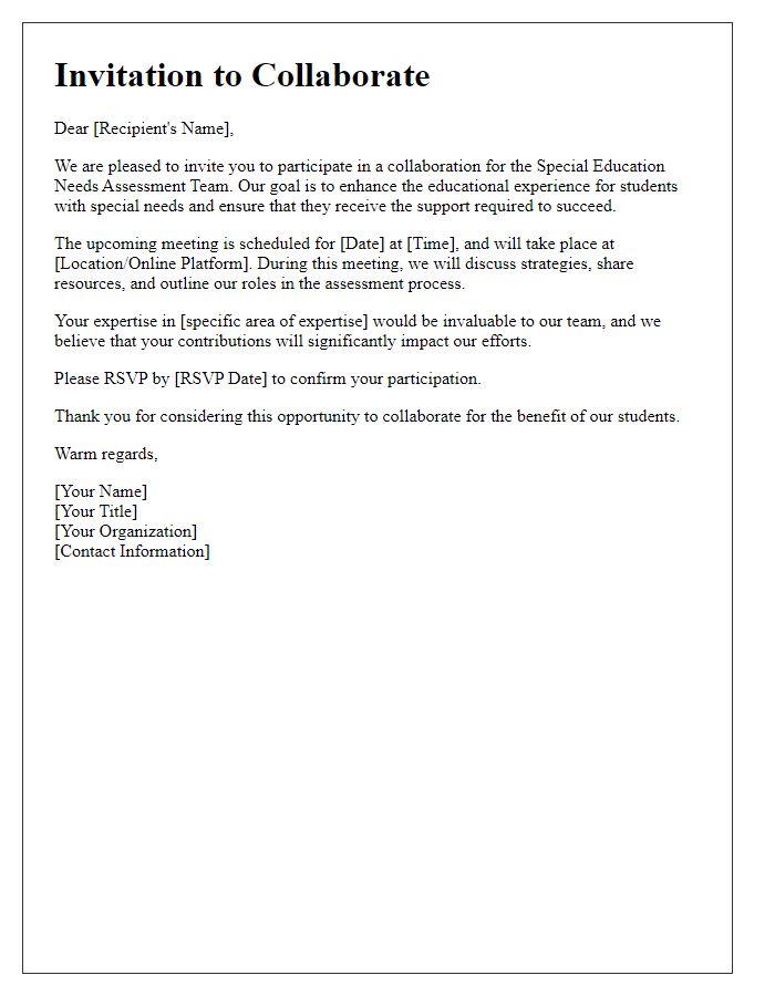 Letter template of collaboration invitation for special education needs assessment team.