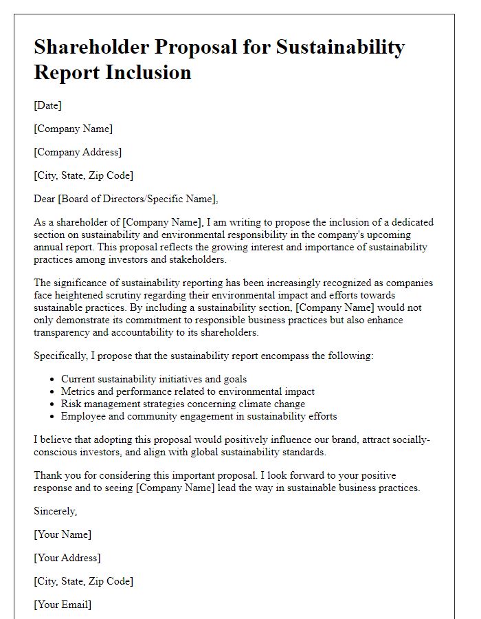 Letter template of shareholder proposal for sustainability report inclusion.