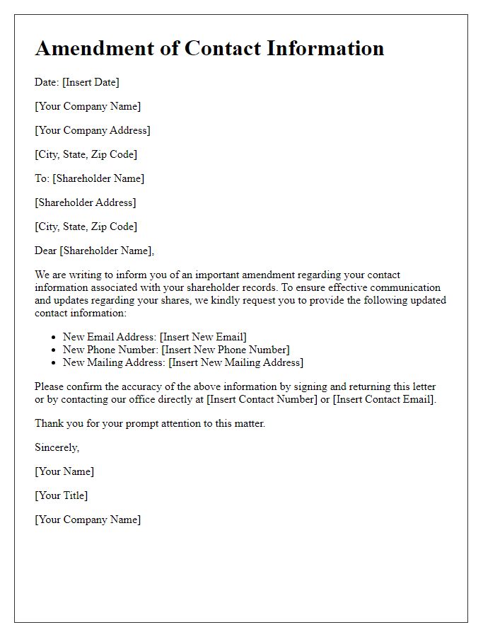 Letter template of Amendment of Contact Information for Shareholders