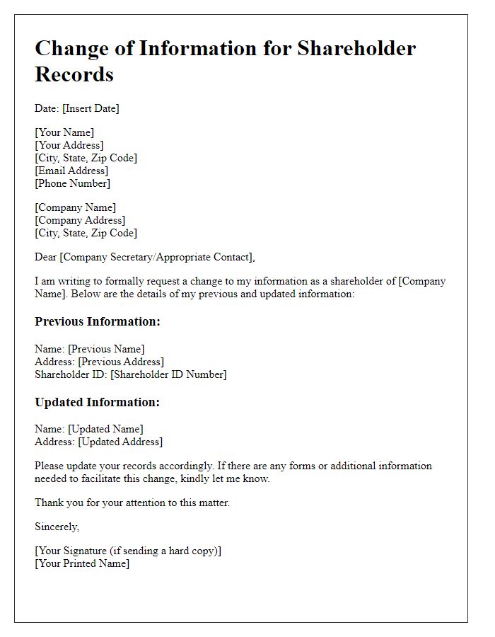 Letter template of Change of Information for Shareholder Records