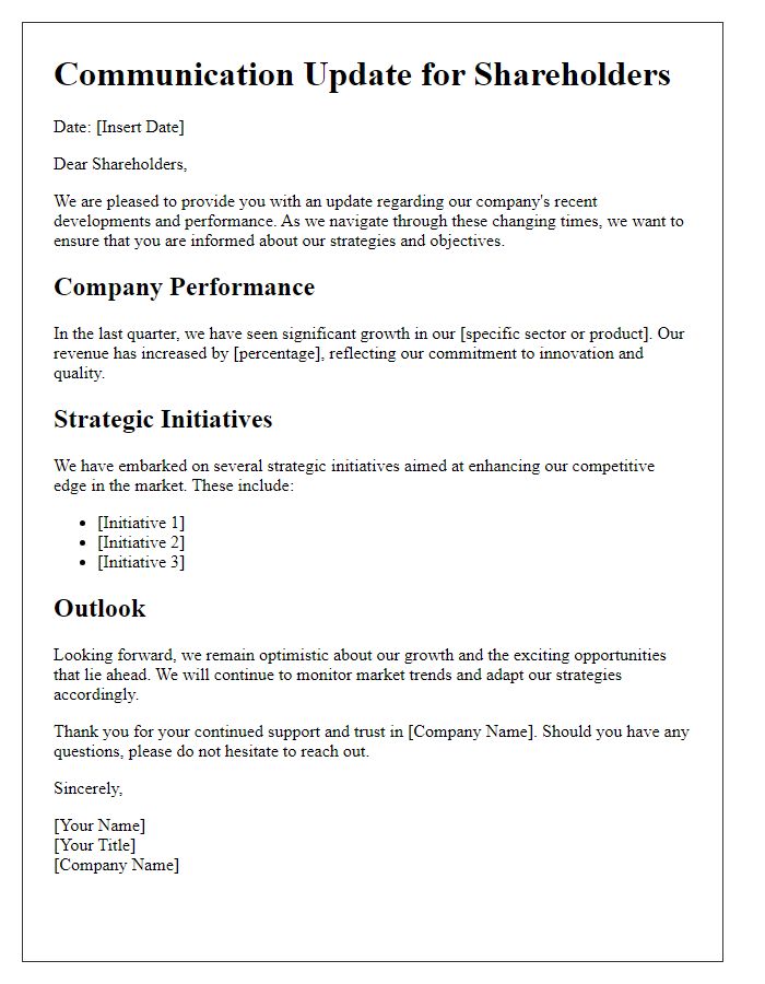 Letter template of Communication Update for Shareholders