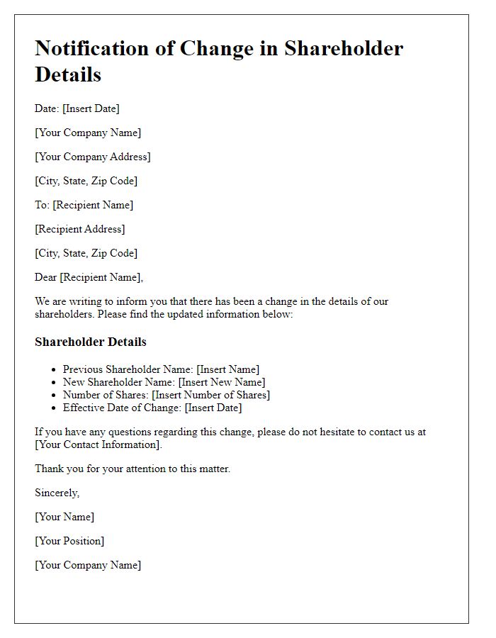 Letter template of Notification for Change in Shareholder Details