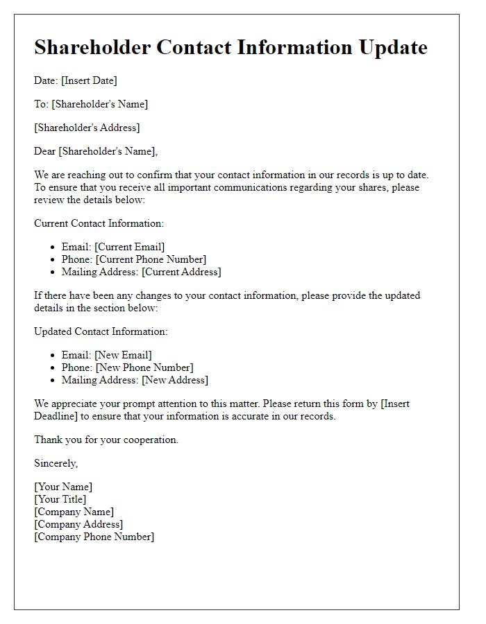 Letter template of Revise Shareholder Contact Information