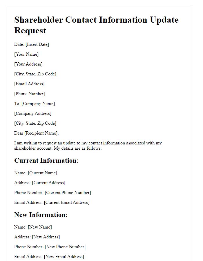 Letter template of Shareholder Contact Information Update Request