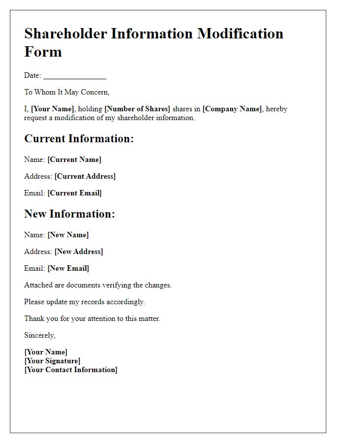 Letter template of Shareholder Information Modification Form