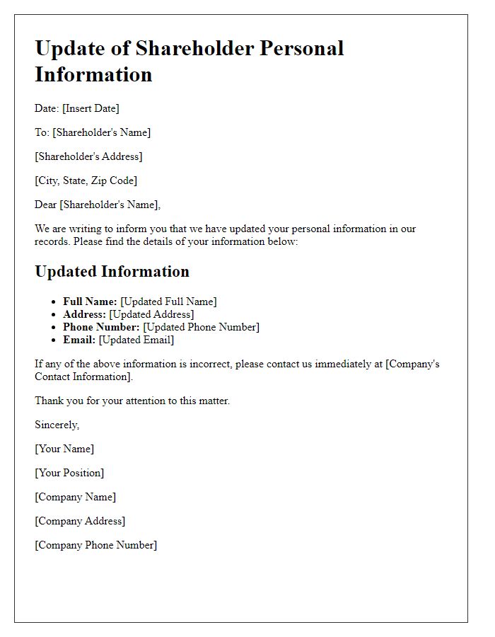 Letter template of Update of Shareholder Personal Information