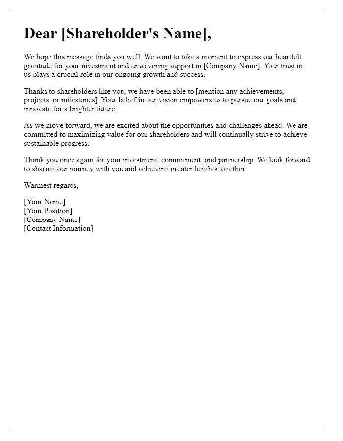 Letter template of heartfelt thanks to our shareholder for your investment.