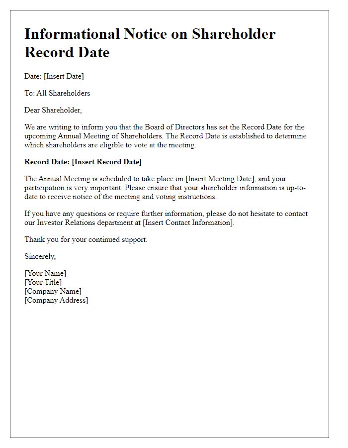 Letter template of Informational Notice on Shareholder Record Date