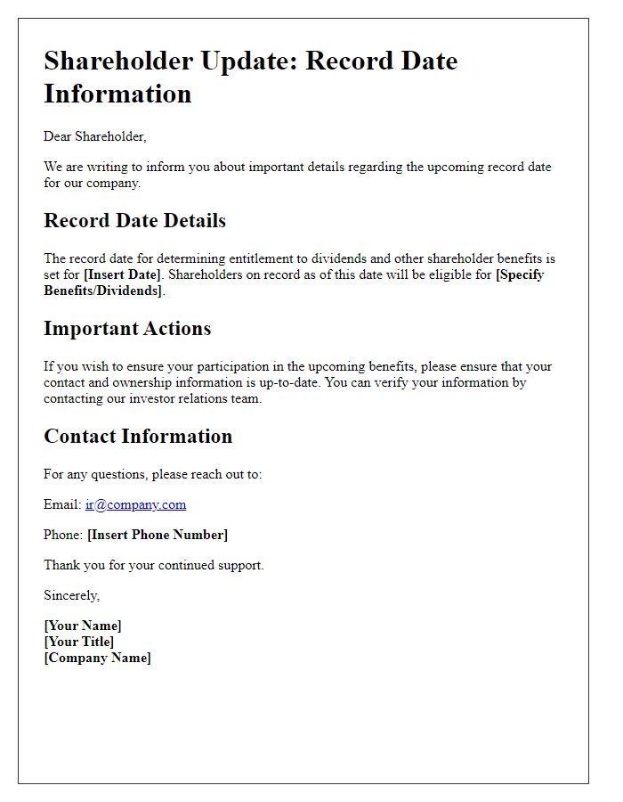 Letter template of Shareholder Update on Record Date Details