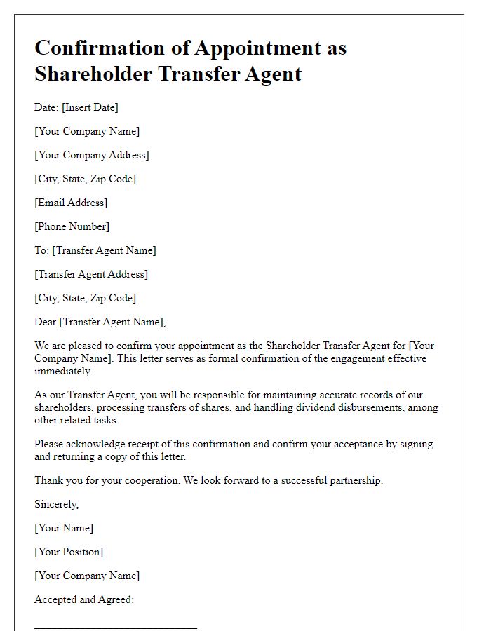 Letter template of Confirmation for New Shareholder Transfer Agent