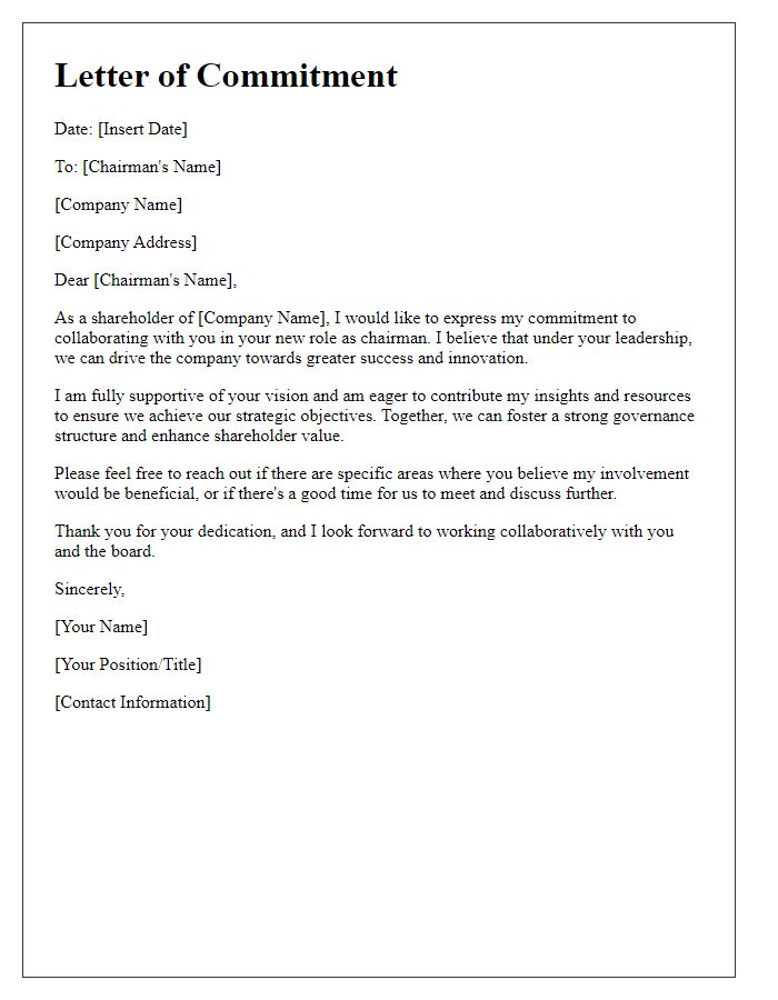 Letter template of shareholder commitment to collaboration with the new chairman.